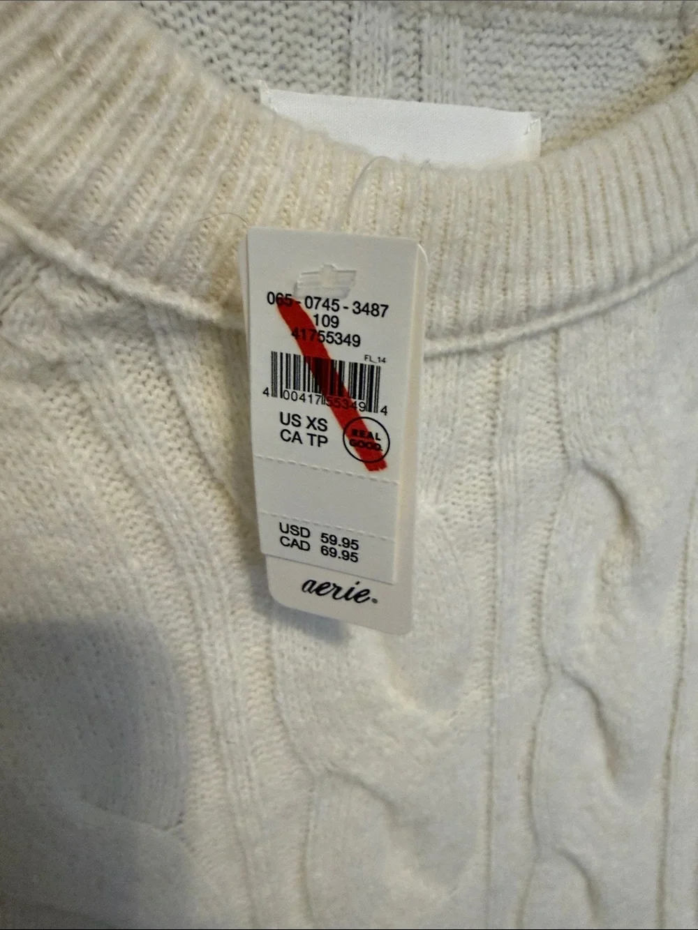 Aerie Cream Cable Knit Women's Sweater XS